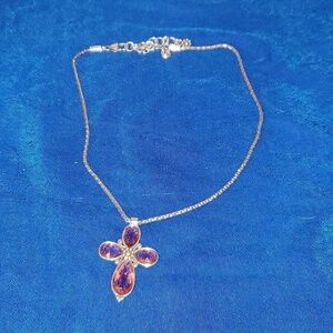 Rare retired Brighton pink La Vie silver cross necklace